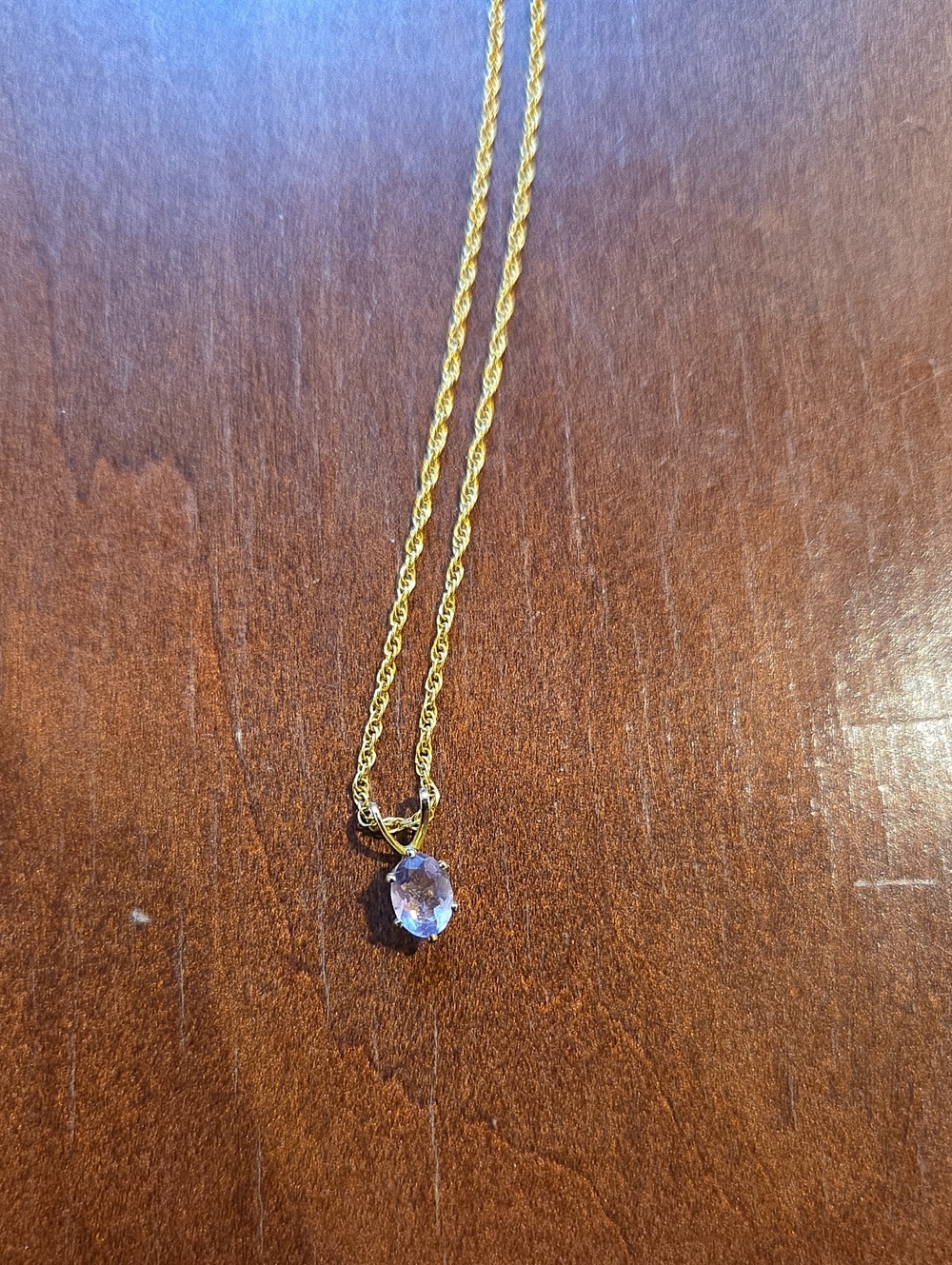 Gold Plated Necklace with Purple Gem Pendant